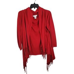 Abito Red Draped Open Front Knit Fringe Hem Cardigan Sweater Women's Size 2X